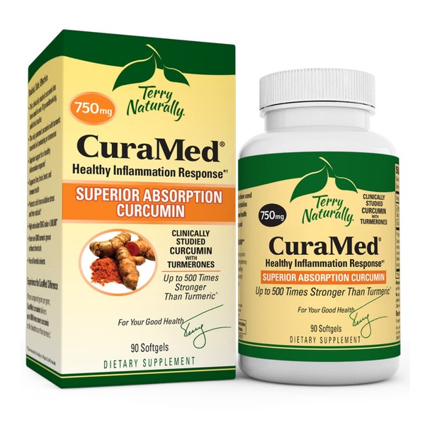 Terry Naturally CuraMed 750 mg - 90 Softgels - Superior Absorption BCM-95 Curcumin Supplement - Non-GMO, Gluten Free, Halal - 90 Servings