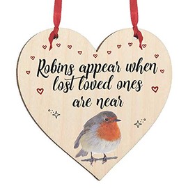 Maisie Moo Gifts Limited Robins Appear When Lost Loved Ones Are Near Wooden Memorial Love Heart Saying Thoughtful Hanging Sign Plaque Decoration (10cm)