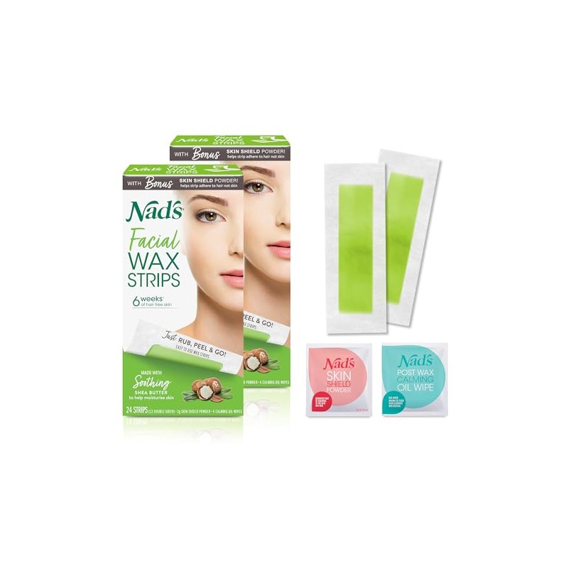 Nad's Hypoallergenic Facial Wax Strips, 24 strips (Pack of 2)