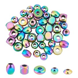 UNICRAFTALE About 50pcs 5 Style Rainbow Stainless Steel Loose Beads Round Beads Smooth Surface Beads Metal Loose Beads for DIY Jewelry Making 3mm Hole