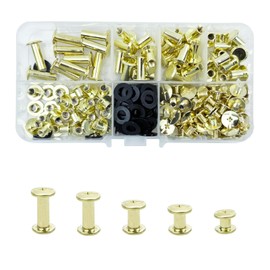 KUKUJIWA 80 Sets Binding Chicago Screws, Rivets for Leather, Screw Belt Buckle M5 x 5/8/10/12/15 Metal Accessories Nails Rivets Chicago Button for Belt Bags DIY (Gold)