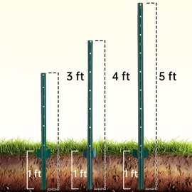 FENSMILE Fence Posts 3 Feet Sturdy Duty Metal Fence Post, No Dig Garden U Post for Wire Fencing Steel Post for Yard, Outdoor Wire, Pack of 10