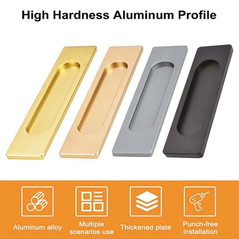 MOROBOR Self-Stick Rectangular Sliding Door Pulls, 2pcs Aluminum Alloy Flush