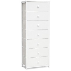 Crestlive Products Tall Dresser, 7-Drawer Fabric Storage Tower, Chests of Drawers - Vertical Organizer Unit for Bedroom, Hallway, Entryway, Nursery, Closets - Steel Frame, Wood Top & Handles (White)