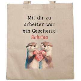 Baumwolltasche - Kollegin - Mit dir zu arbeiten war ein Geschenk Name I Geschenkideen Abschied Kollege Kleine Geschenke Abschied Kollegen Jobwechsel I Rente I Ruhestand - Unisize - Naturweiß