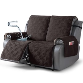 TAOCOCO 100% Waterproof Loveseat Recliner Cover, Non Slip Split Loveseat Covers for Reclining Loveseat with Elastic Straps, Washable Recliner Chair/Furniture Protector for Kids Pets(2 Seater, Coffee)