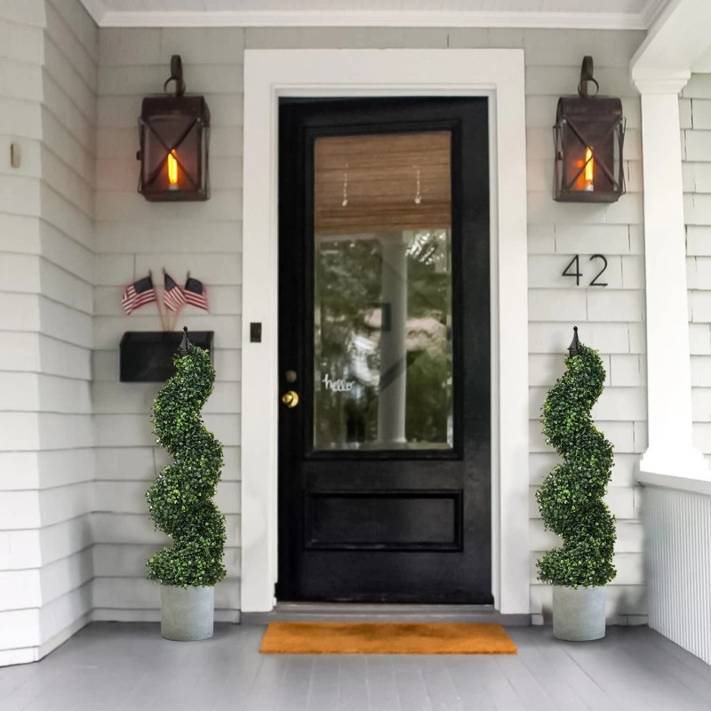 Lvydec 2 Pack Artificial Boxwood Topiary Tree, 3ft Topiary Plants