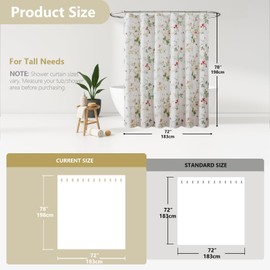 OVZME - Cortina de ducha con diseño floral bohemio de 78 pulgadas de largo, decoración de baño con hojas de acuarela, moderna cortina de ducha de tela de poliéster impermeable para baño, hotel, 72 de