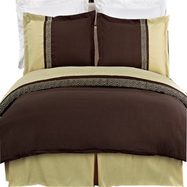 sheetsnthings Astrid 100-Percent Microfiber Full-Queen 3PC Duvet Cover Set, Gold with Chocolate