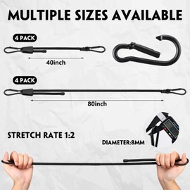 Amylove 8 Pcs 40" & 80" Adjustable Bungee Cords with Hooks, Easy to Adjust Black Bungee Rope UV Resistant for Cargo, Luggage, Roof Rack, Camping, Bike
