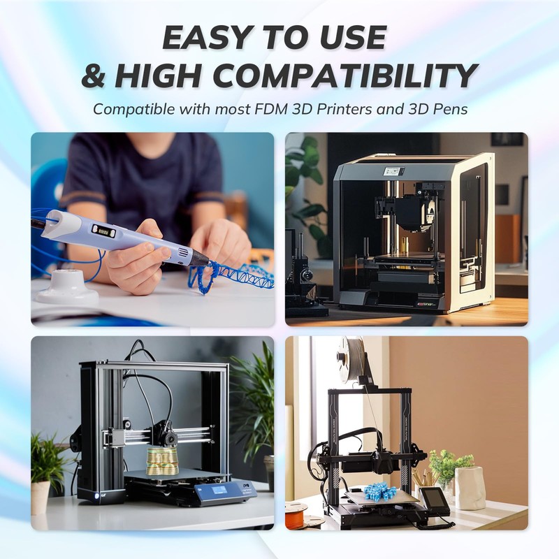 AMOLEN Silk PLA 3D Printer Filament Bundle, Shiny Multicolor Rainbow