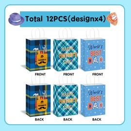 HEYINSHEN 12 Pcs Fathers Day Gift Bags Father's Day Bags with Handle Happy Fathers Day Gift Bag Bulk Best Dad Gift Bag Dad Treat Goodie Present Boxes Blue Party Supplies for Dads Men Birthday Decor