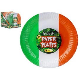 Ireland Round Paper Plates (8-Pack, 17.78 cm) - Vibrant White, Orange & Green Design - Perfect for Irish-Themed Parties & Events