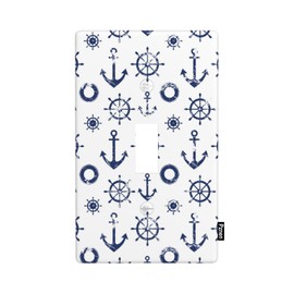 Pznen Nautical Blue Anchor Single Toggle Light Switch Cover Beach Ocean Coast Navy Blue Decorative 1-Gang Toggle Wall Plate Standard Size 4.5" x 2.76" for Men Women Boys Girls