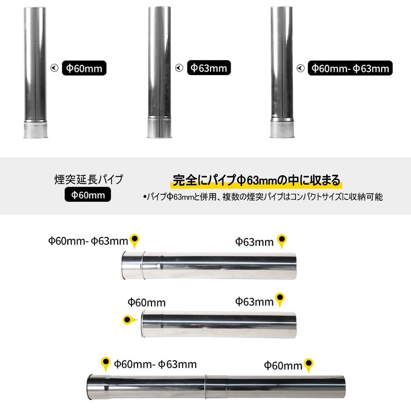 Soomloom Wood Stove Accessories Chimney Extension Pipe Diameter 2.4 inches