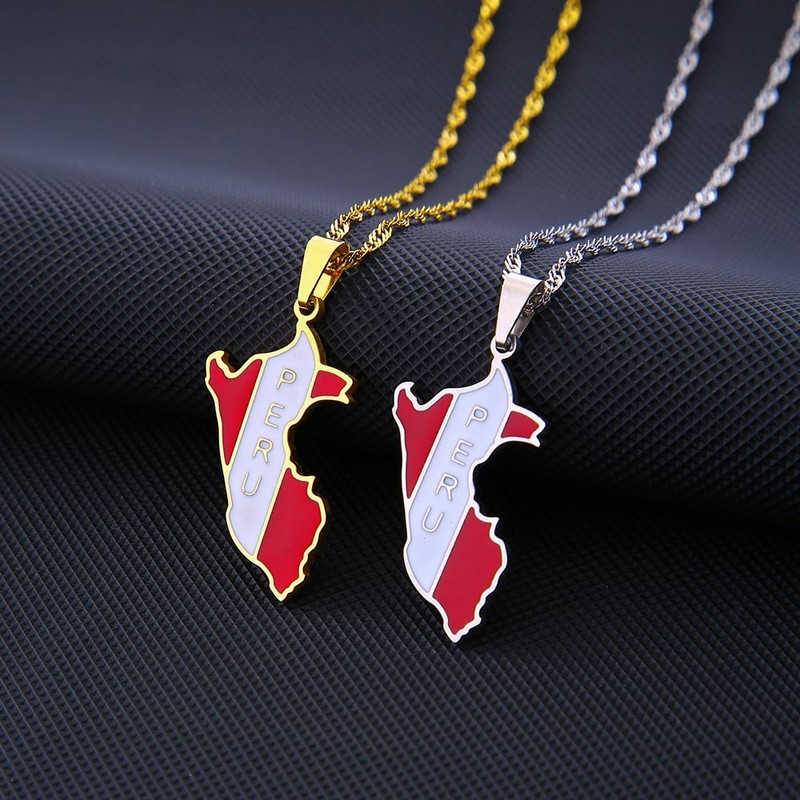 LUTAKU Peru Map and Flag Necklace for Women Men, Peru