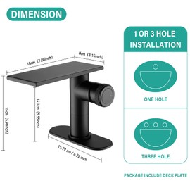 becola Modern Bathroom Sink Faucet，Black Bathroom Faucet，Waterfall Faucet for Bathroom Sink，Single Hole Cold and Hot Vanity Faucet，Single Handle Vessel Sink Faucet with Adjust Knobs and Deck Plate