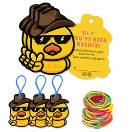 You’ve been Ducked, Duck Duck Tags, Duck Ducking Games Card, 50 Pack, 2.5 x 2.1Inch, Western Cowboy Little Yellow Duck with Hat Design, with hole and Rubber Bands(2LD101)