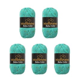 Wollbiene Happy Baby Colour Multicoloured Wool, 5 x 100 g, Knitting Wool, 500 g, Wool for Knitting and Crocheting, Baby Wool, Tweed Dots (15 Green, Red, Yellow)