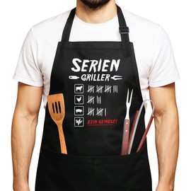 MoonWorks® Premium BBQ Apron for Men Print Serial Grill Line List Meat No Vegetables Fun Motif, Serial grill black