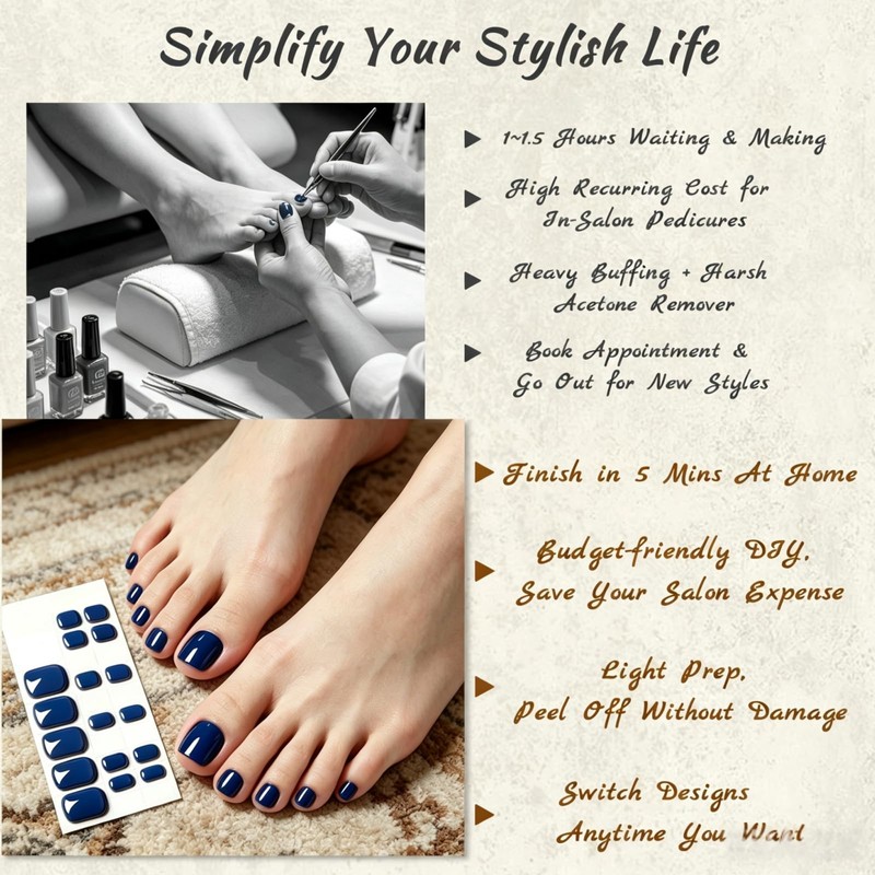 32 Pcs Semi-Cured Gel Toe Nail Strips, Salon-Thick Pedicure Wraps