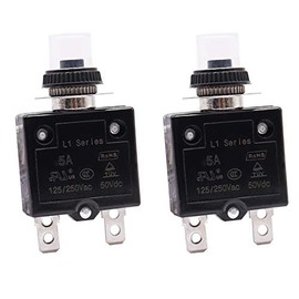 mxuteuk mxuteuk 2Pcs 5Amp Circuit Breakers Push Button Manual Reset 125/250V AC 50V DC, L1 Series Overload Protector Switch Thermal Circuit Breakers with Waterproof Button Caps L1-cj-5A