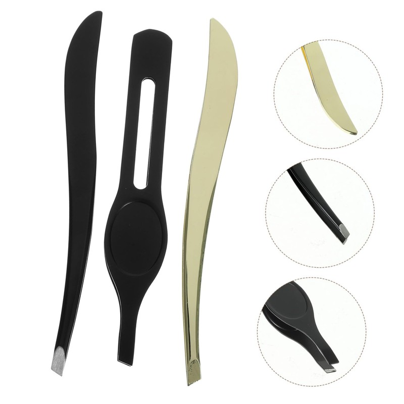 Ipetboom 1Set Stainless Steel Eyebrow Tweezers Mini Eyebrow Clips for
