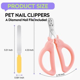 Bearded Dragon Nail Clippers, Stainless Steel Cat Claw Clippers with Nail File, Pet Paw Trimmer Tool for Cats, Kittens, Guinea Pig, Rabbits, Birds, Ferret Small Breed Animals(Pink)