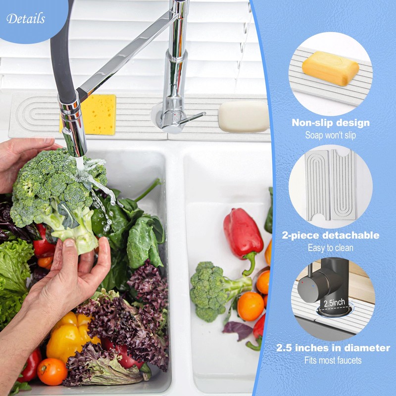 Kitchen Sink Splash Guard- 15.6''x 3.9''Stone Faucet Mat for Kitchen