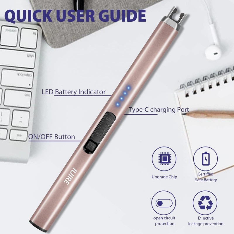 IUIRE Rechargeable Arc Lighter Electric Candle Lighter with Double Safety