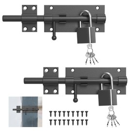 Farafox 2Pcs Barrel Bolt Latch with Padlock Set,6.3 inch Heavy Duty Slide Lock 304 Stainless Steel Gate Latch for Wooden Fence,Bedrooms,Barn,Shed,Yard Door