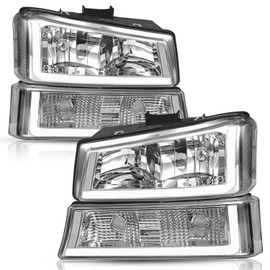 TUSDAR No-Fogging LED DRL Headlight Assembly 4pcs Fit 2003-2006 Chevy Avalanche/Silverado 1500 2500 HD 3500, 2007 Silverado Classic w/Bumper Lights Clear Housing Clear Lens