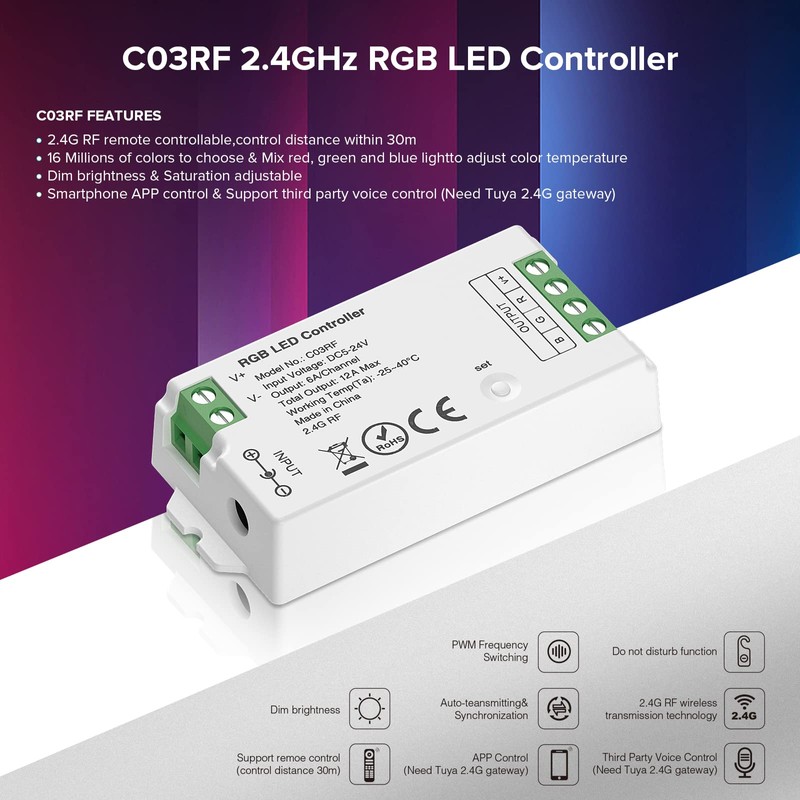 SEZO 2.4G RF RGB Controller Kit C03RF Controller and RC03RFB