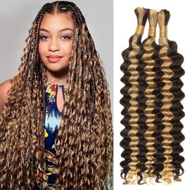 4/27 Boho Human Braiding Hair Curly for Boho Braids Bohemian 100% Human Hair for Braiding Wet and Wave Deep Wave Bulk Human Hair for Boho Knotless Braids No Weft 3 Bundles 16inch