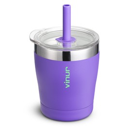 VINUR Kids Tumbler with Straw 9 oz Stainless Steel Double Wall Vacuum Insulated Tumbler with Lid, Leak Proof Water Cup for Travel(Purple)