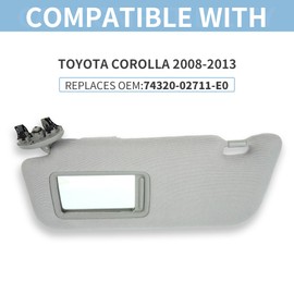 Driver Left Side Sun Visor Compatible with Toyota Corolla 2007-2013, Interior Sunvisor Replace# 74320-02711-E0 (Gray)
