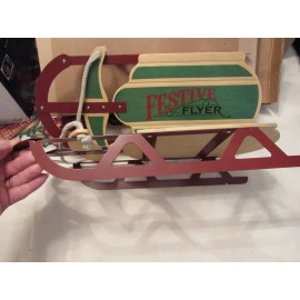 HMK Sleigh Festive Flyer Decorative Metal Wood Red Green HMK CDS 15" x 6.5"