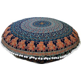 32" Mandala Large Floor Pillow Cover Meditation Cushion Hippie Round Colourful Decorative Bohemian Accent Boho Chic dog bed Indian Pouf Ottoman Handmade (Elephant-mulicolour)