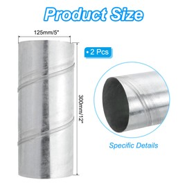 PATIKIL 5" Inch Round Spiral Air Duct, 2 Pcs 12" Inch Long Galvanized Steel Ducting Dryer Vent Hose, Extension Pipe Supply for Dryer HVAC Systems