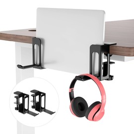 2 Stück Seitlich Aufhängbarer Laptop Organizer am Schreibtisch, Verstellbare Schreibtisch Seitenaufbewahrung, Generisch Schreibtisch Seiten Laptophalter, Metall Laptop-Halterung ohne Bohren(Schwarz)