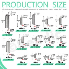 Keadic 96Pcs 15 Sizes Stainless Steel Extension Spring Assortment Set, 0.3/0.4/0.5/0.6/0.7/0.8/0.9/1/1.2mm Wire Diameter Small Mechanical Springs for Shop Home Repairs