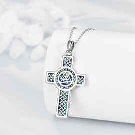 YFN Celtic Cross Necklace Sterling Silver Religious Cross Pendant Abalone Shell Jewellery Christian Gifts for Men and Women, Sterling Silver, No Gemstone