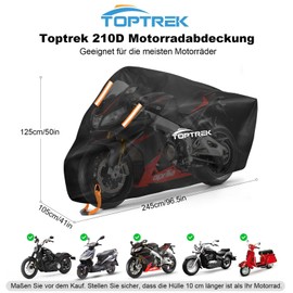 toptrek Motorcycle Tarpaulin Outdoor XXL Motorcycle Cover Waterproof Motorcycle Garage Winterproof Motorcycle Tarpaulin with Lock Hole for Harley-Davidson, Honda, Suzuki, Kawasaki (245 x 105 x 125 cm)