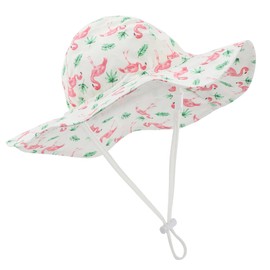 Durio Baby Sun Hat - UPF 50+ Sun Protection Swim Beach Hat for Infant, Adjustable Wide Brim Summer Bucket Hats for Baby Girl C Flamingo 6-12 Months