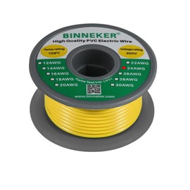 BINNEKER 24 Gauge PVC 1007 Electric Wire Yellow 50 ft 24 AWG 1007 Hook Up Stranded Copper Wire