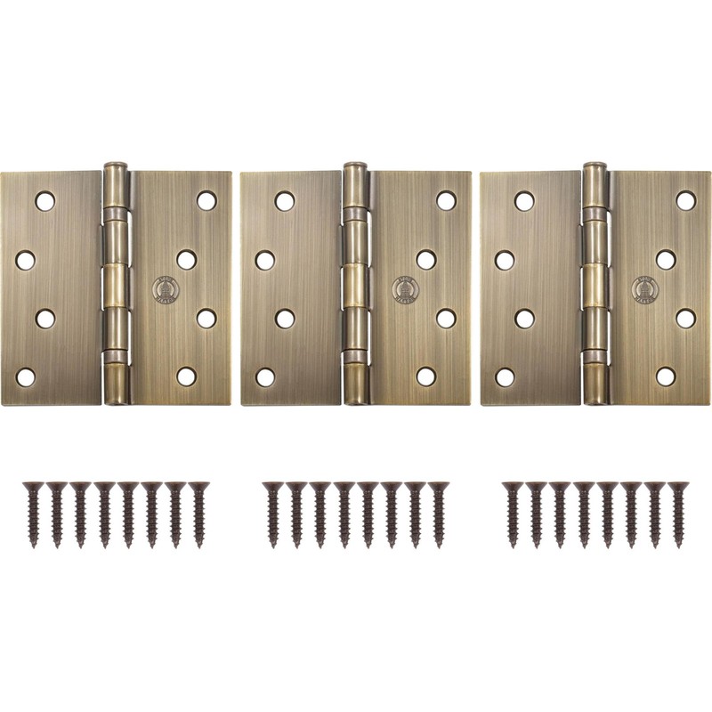 Stone Harbor Hardware 4" Ball-Bearing Door Hinges, Square Corner, Antique