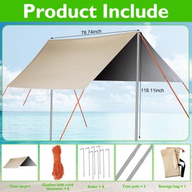 GliCraft 9. 8 x 9. 8 ft Camping Tent Tarp with Poles 480 D Oxford Cloth Waterproof Canopy Uv-Resistant Adjustable Height Canopy for Sandbox Backyard Hiking Picnic Backpacking Outdoor Activities