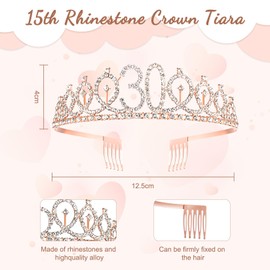 Forhandy 30th Birthday Crown Girl, 30th Birthday Gifts Rose Gold Birthday Crown Sash and Rhinestone Tiara, Birthday Decoration Gift Women Girls Party Accessories