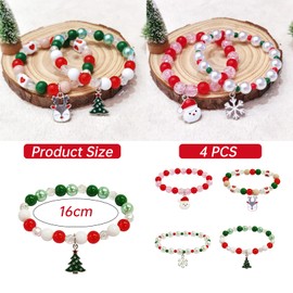 Girls Bracelets Set - 4Pcs Christmas Crystal Beads Bracelet with Christmas Theme Charm,Kids Bracelet Beaded Friendship Bracelets Party Bag Fillers for Kids Party,Christmas Birthday Gifts Party Favors