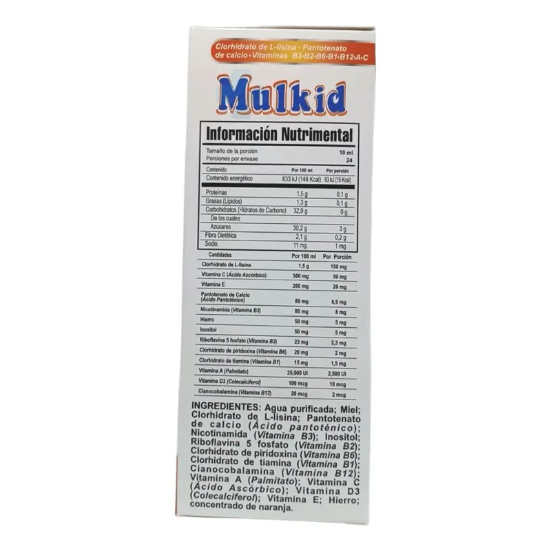 Jarabe Multivitamínico Mineral para Niños MULKID HD MORELIA de Naranja,